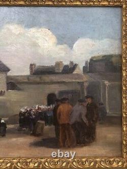SUPERBE ancien TABLEAU PEINTURE HST BRETAGNE BRETONS CONCARNEAU H. BARNOUIN