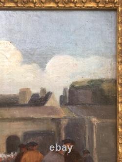 SUPERBE ancien TABLEAU PEINTURE HST BRETAGNE BRETONS CONCARNEAU H. BARNOUIN