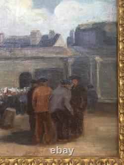 SUPERBE ancien TABLEAU PEINTURE HST BRETAGNE BRETONS CONCARNEAU H. BARNOUIN