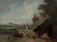 Scène Animée Dans Un Parc, Huile Sur Toile XVIIIe, Tableau Ancien, Peinture