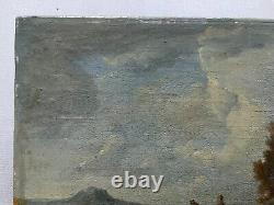 Scène Animée Dans Un Parc, Huile Sur Toile XVIIIe, Tableau Ancien, Peinture