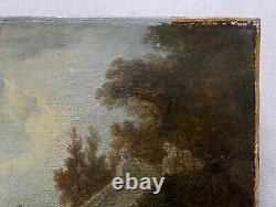 Scène Animée Dans Un Parc, Huile Sur Toile XVIIIe, Tableau Ancien, Peinture