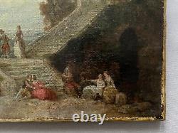 Scène Animée Dans Un Parc, Huile Sur Toile XVIIIe, Tableau Ancien, Peinture