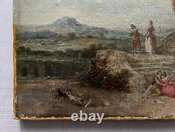 Scène Animée Dans Un Parc, Huile Sur Toile XVIIIe, Tableau Ancien, Peinture