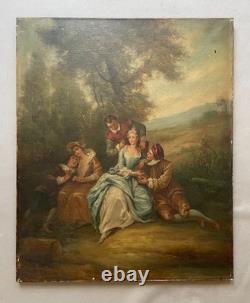 Scène champêtre, huile sur toile, tableau ancien, peinture, XIXe