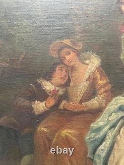 Scène champêtre, huile sur toile, tableau ancien, peinture, XIXe