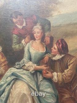 Scène champêtre, huile sur toile, tableau ancien, peinture, XIXe