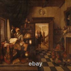 Scène d'intérieur peinture flamande ancienne huile toile tableau 17ème siècle