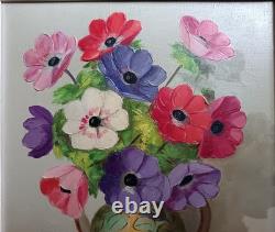 Signé PRIMO DOLZAN ancien joli tableau HST XXème Bouquet de fleurs Cxx