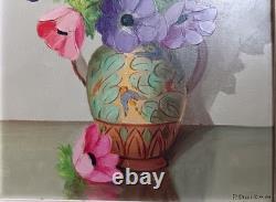 Signé PRIMO DOLZAN ancien joli tableau HST XXème Bouquet de fleurs Cxx