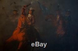 Spectaculaire tableau ancien bataille choc de cavalerie époque 18-19ème