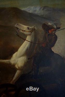 Spectaculaire tableau ancien bataille choc de cavalerie époque 18-19ème