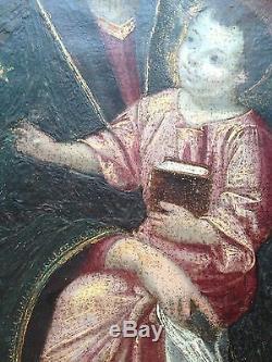 Sublime Tableau ancien XVIIIe XIXe Vierge à l'enfant Huile sur carton Orthodoxe