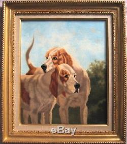 Superbe Portrait de chiens TARTARAT Tableau ancien Barbizon Chasse Artiste coté