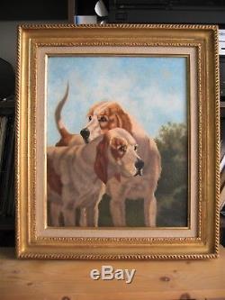 Superbe Portrait de chiens TARTARAT Tableau ancien Barbizon Chasse Artiste coté