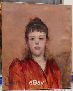 Superbe Tableau Ancien Huile Portrait Jeune Femme Impressionniste XIXe 1880