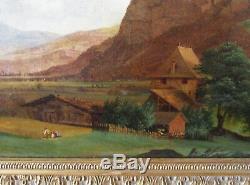Superbe ancien tableau de montagne XIXe Savoie Grenoble Oisans Hautes Alpes Gap