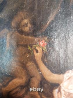 Superbe petit tableau ancien femme posant au chapeau 33x21 cm