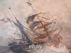 Superbe tableau ancien, Marine Emile Henry, huile sur toile 80cm-67