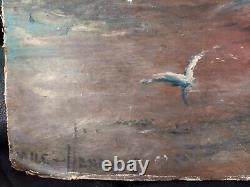 Superbe tableau ancien, Marine Emile Henry, huile sur toile 80cm-67