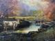 Superbe tableau ancien &agrave; l'huile sur toile, vaches, impressionisme, 60x 43cm