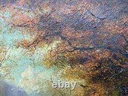 Superbe tableau ancien à l'huile sur toile, vaches, impressionisme, 60x 43cm