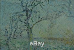 TABLEAU ANCIEN 19 ème Pointillisme paysage arboré signé Lemaitre elv. Seurat