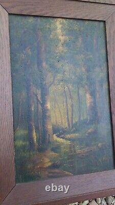 TABLEAU ANCIEN HUILE / PANNEAU BOIS de Georges MULLER. DECO NATURE FORÊT EAU 37