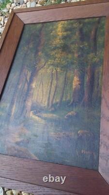 TABLEAU ANCIEN HUILE / PANNEAU BOIS de Georges MULLER. DECO NATURE FORÊT EAU 37