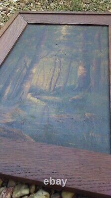 TABLEAU ANCIEN HUILE / PANNEAU BOIS de Georges MULLER. DECO NATURE FORÊT EAU 37