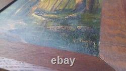 TABLEAU ANCIEN HUILE / PANNEAU BOIS de Georges MULLER. DECO NATURE FORÊT EAU 37