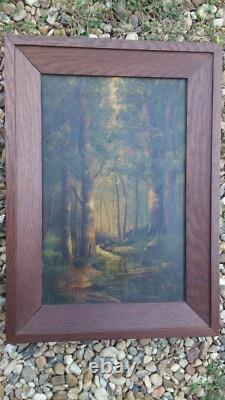 TABLEAU ANCIEN HUILE / PANNEAU BOIS de Georges MULLER. DECO NATURE FORÊT EAU 37