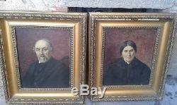 Tableau Ancien Huile Sur Bois Paire Portraits Impressioniste Couple Renoir