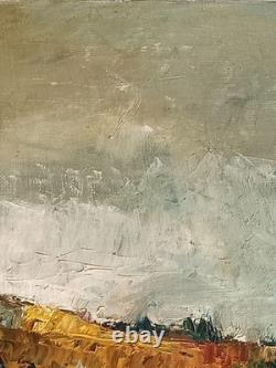 TABLEAU ANCIEN PAYSAGE VILLAGE MONTAGNE SIGNATURE À IDENTIFIER 60x50CM 1967
