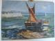 TABLEAU ANCIEN SIGN&Eacute; MICHELINE MASSE / BATEAUX AU LARGE D'ANTIBES REMPARTS 27x19