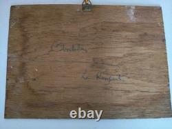 TABLEAU ANCIEN SIGNÉ MICHELINE MASSE / BATEAUX AU LARGE D'ANTIBES REMPARTS 27x19
