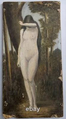 TABLEAU ANCIEN XIXe NU ÈVE JARDIN EDEN SIGNÉ TONY DURY VINTAGE 1870