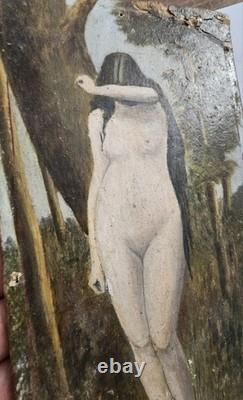 TABLEAU ANCIEN XIXe NU ÈVE JARDIN EDEN SIGNÉ TONY DURY VINTAGE 1870
