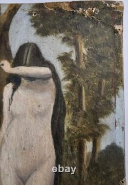 TABLEAU ANCIEN XIXe NU ÈVE JARDIN EDEN SIGNÉ TONY DURY VINTAGE 1870
