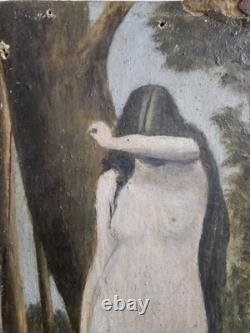 TABLEAU ANCIEN XIXe NU ÈVE JARDIN EDEN SIGNÉ TONY DURY VINTAGE 1870