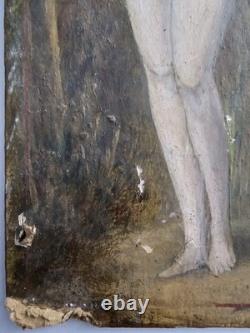 TABLEAU ANCIEN XIXe NU ÈVE JARDIN EDEN SIGNÉ TONY DURY VINTAGE 1870