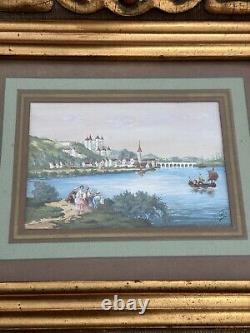 TABLEAU XVIIIeme Ancienne Peinture Scène Romantique Magnifique Encadrement