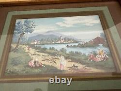 TABLEAU XVIIIeme Ancienne Peinture Scène Romantique Magnifique Encadrement