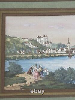 TABLEAU XVIIIeme Ancienne Peinture Scène Romantique Magnifique Encadrement