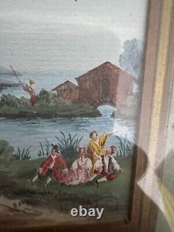 TABLEAU XVIIIeme Ancienne Peinture Scène Romantique Magnifique Encadrement