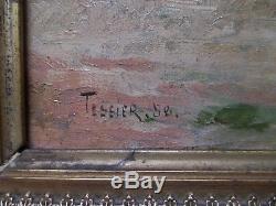TABLEAU ancien signé Tessier 1888 XIXe Paysage BARBIZON HUILE/TOILE CADRE doré