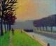 Tableau Ancien Albert FALTE 1946 Paysage Canal Soleil couchant P. Impressioniste