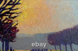 Tableau Ancien Albert FALTE 1946 Paysage Canal Soleil couchant P. Impressioniste