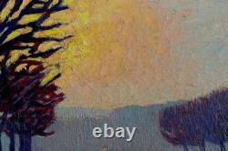 Tableau Ancien Albert FALTE 1946 Paysage Canal Soleil couchant P. Impressioniste
