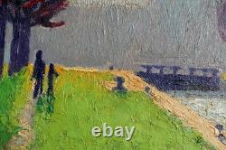 Tableau Ancien Albert FALTE 1946 Paysage Canal Soleil couchant P. Impressioniste